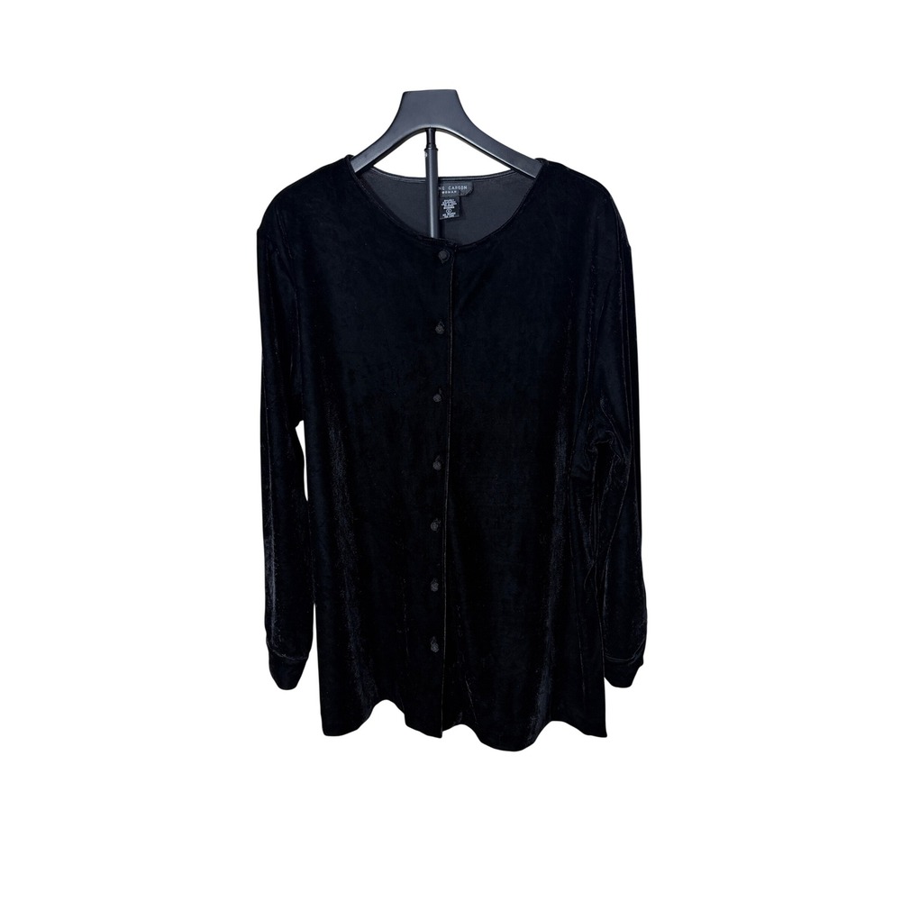Anne Carson Black Velvet Button Front Cardigan Sweater Plus Size 1X Holiday‎